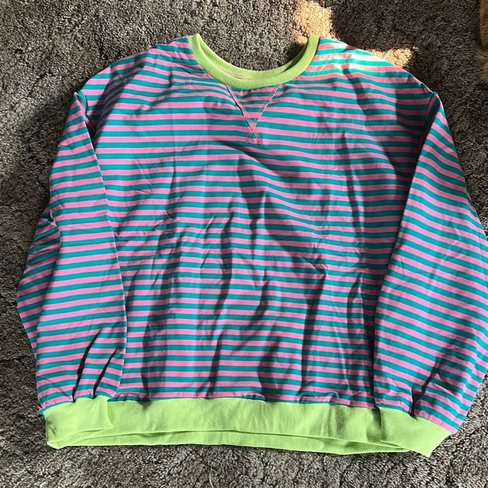 Amazon Pink and Blue Crew Neck Sweater with Stripes